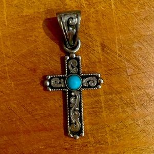 Hyo Silver Cross Pendant with Turquoise Accent